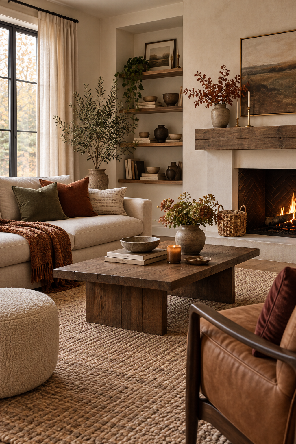 Open plan fall living and dining room