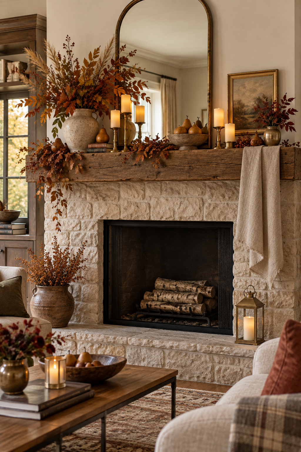 Fall mantel transitioning to Thanksgiving