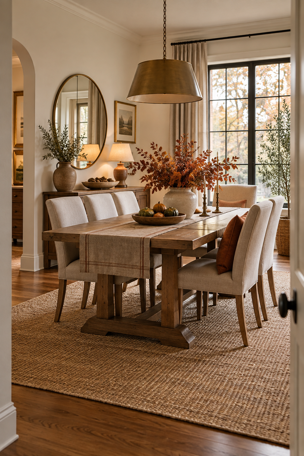 Defined fall dining zone in an open living space