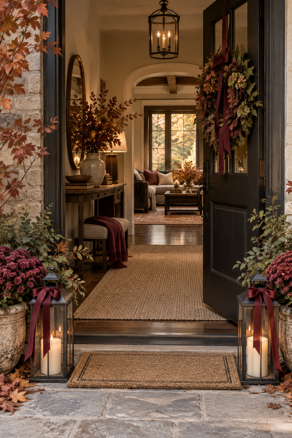 Connected indoor and outdoor fall entrance
