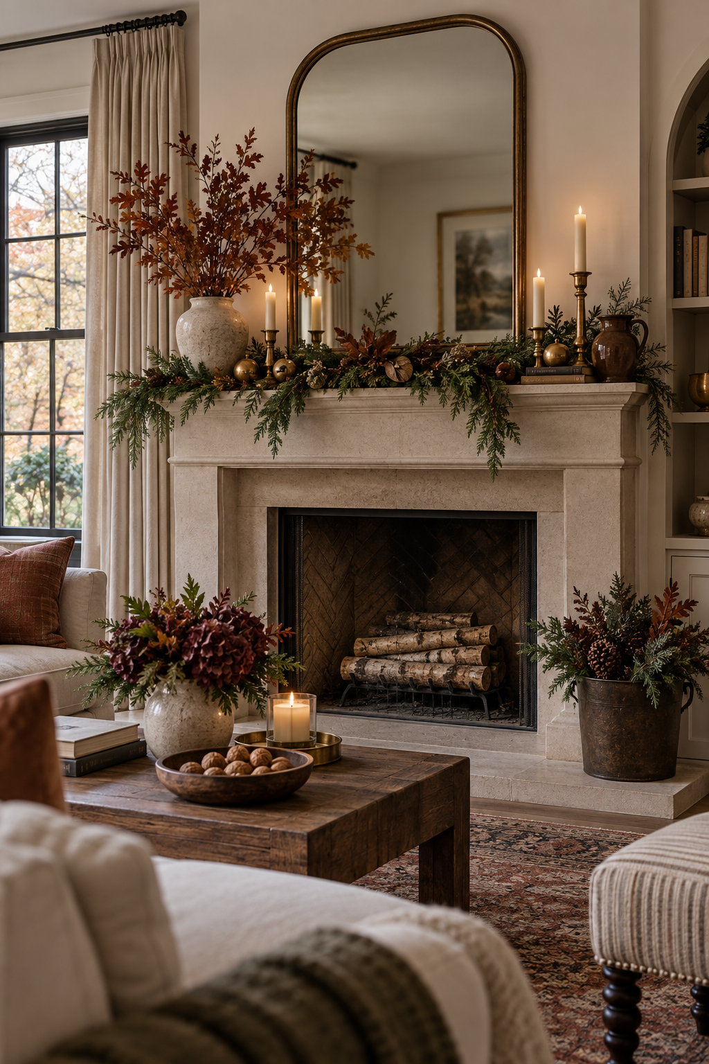 Late autumn mantel transitioning into winter