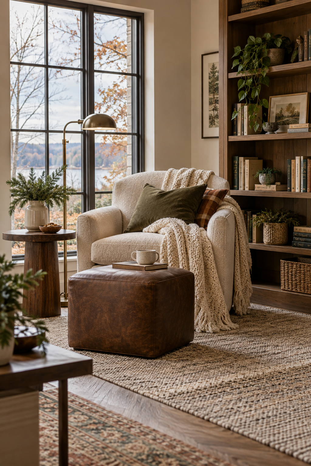 Reading nook transitioning from autumn to winter