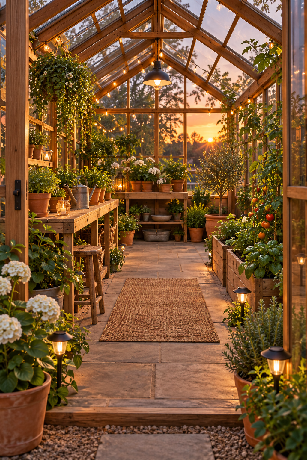 Finish with a Calm Evening Glow inside a beautiful garden greenhouse