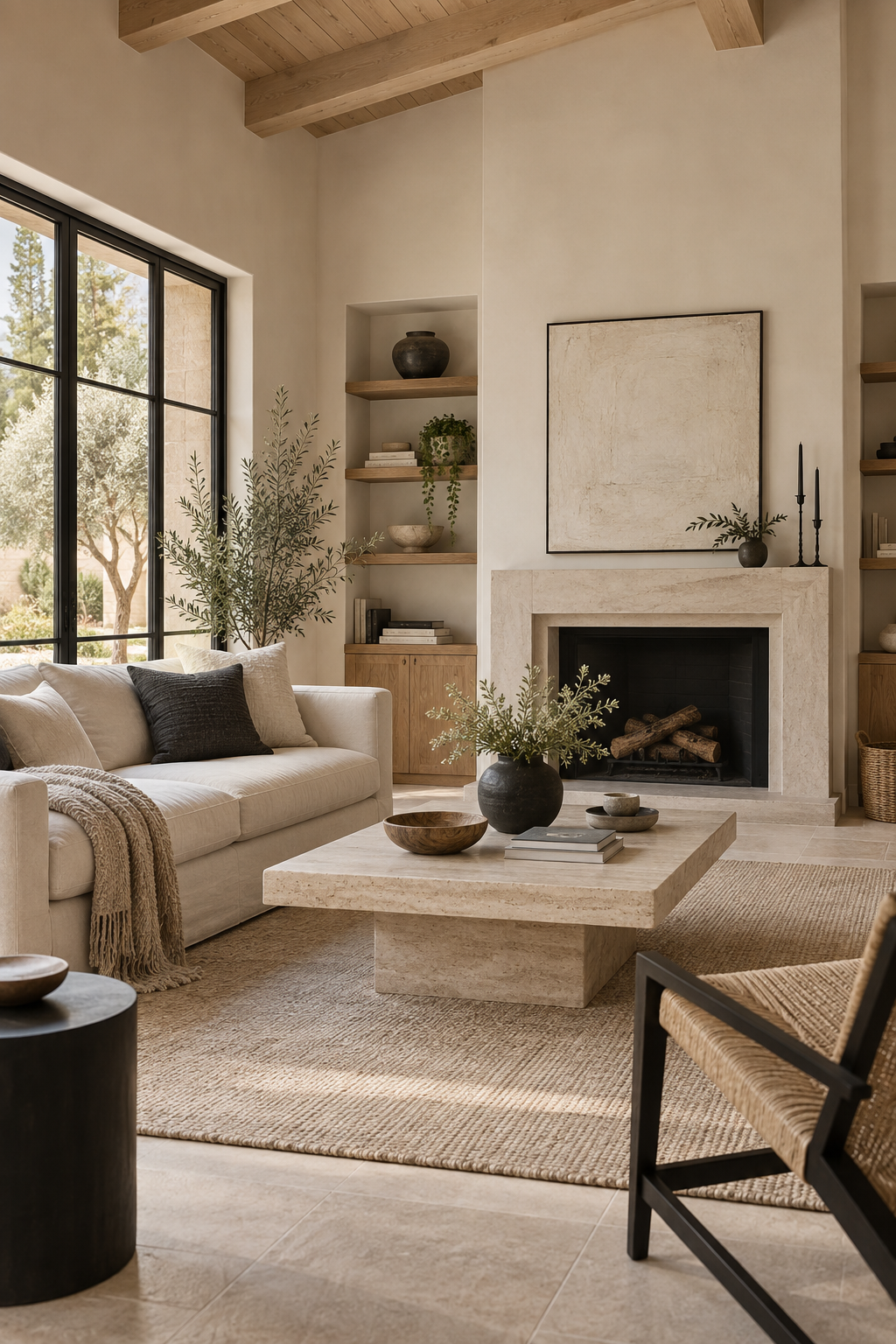 Balance Black Accents with Natural Materials