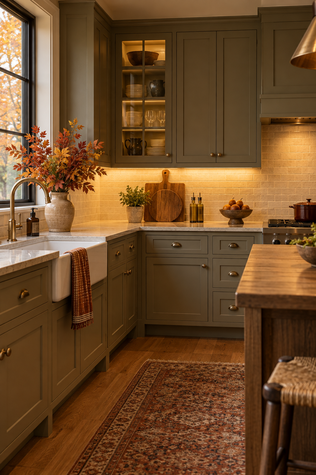 Warm under cabinet lighting in fall kitchen