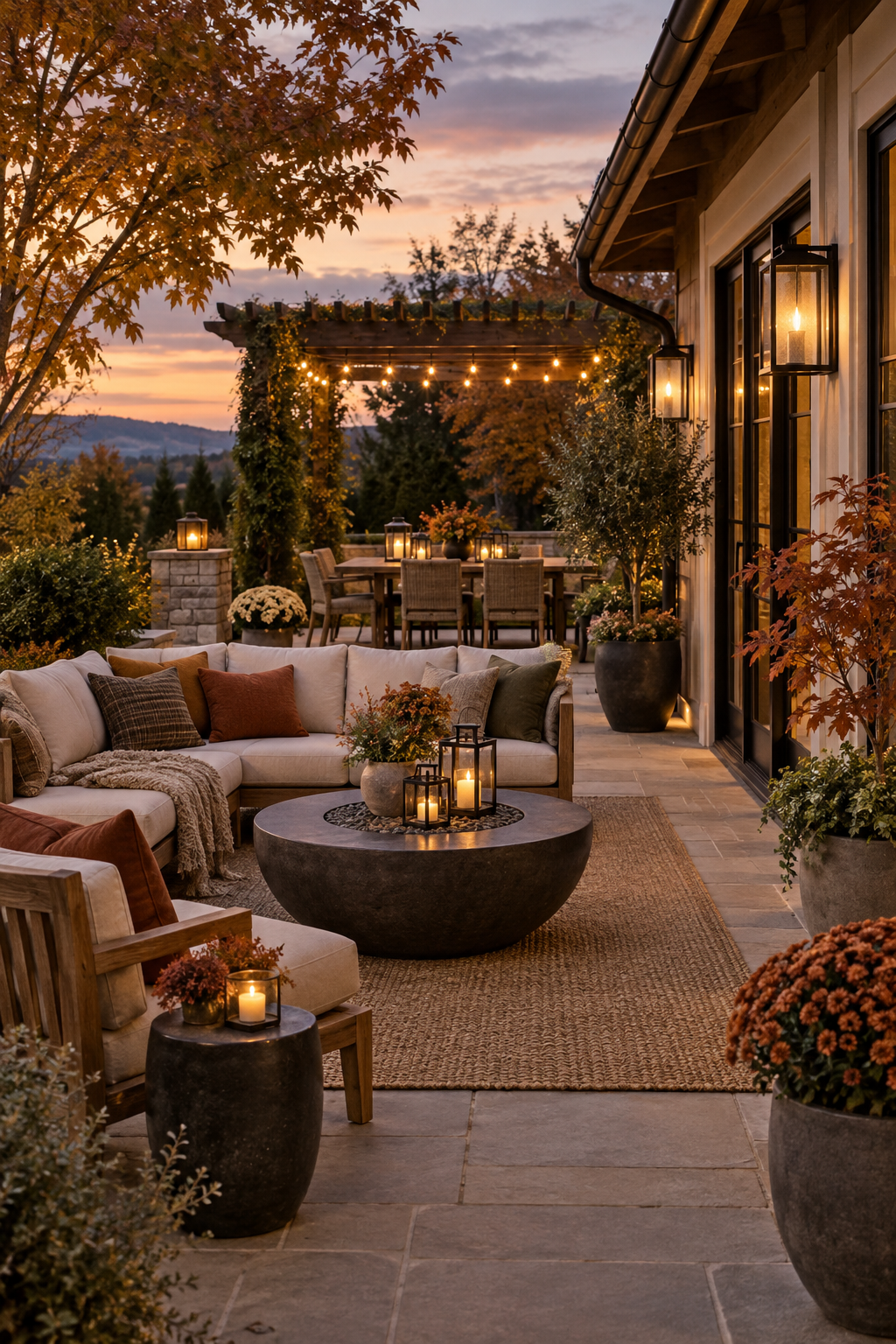 Protected textile storage on a fall patio
