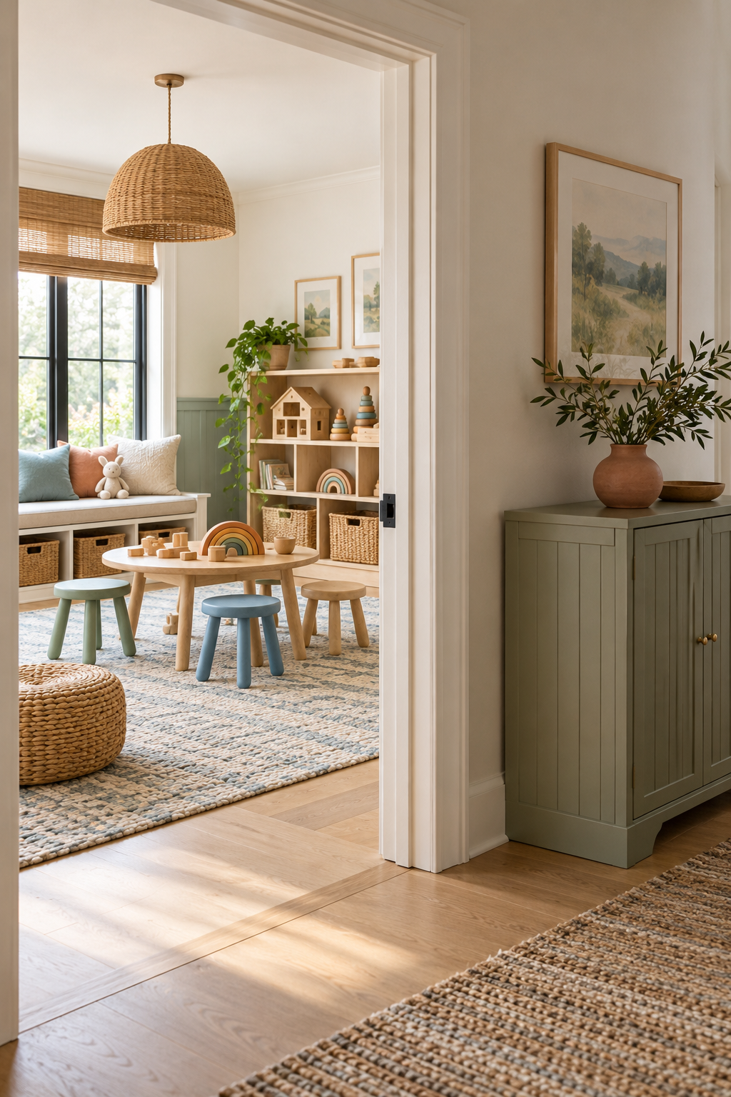 Store Screens Outside the Playroom in a stylish screen-free playroom