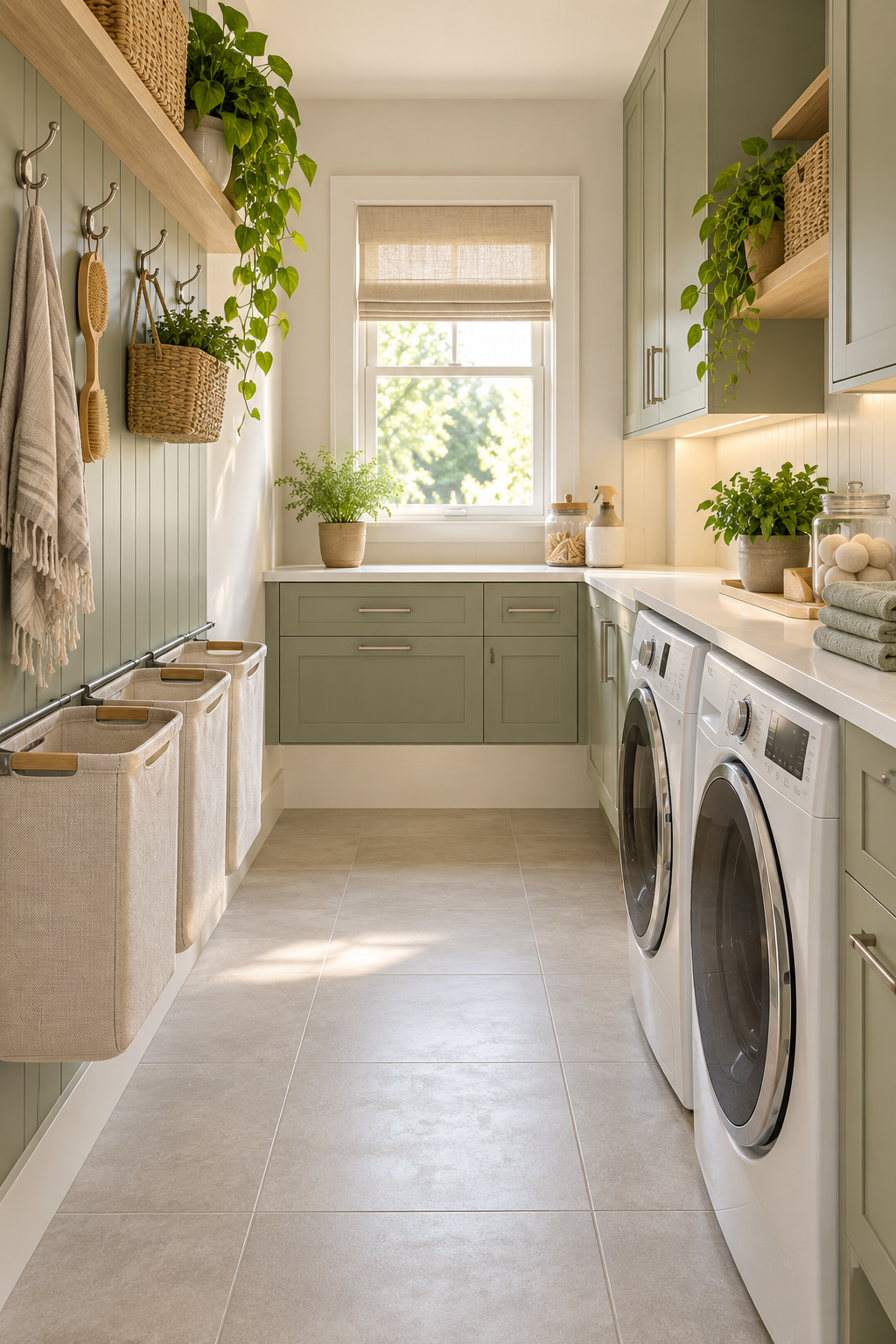 Keep the Floor Clear for Easier Cleaning in a compact organized laundry room