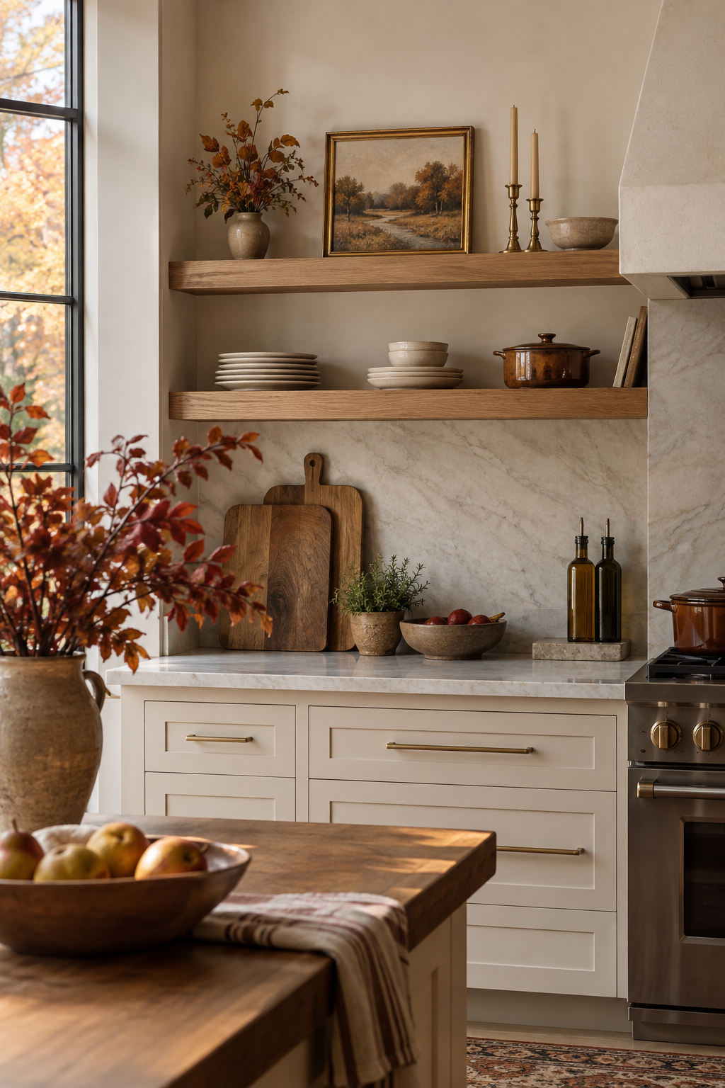 Autumn landscape art in kitchen