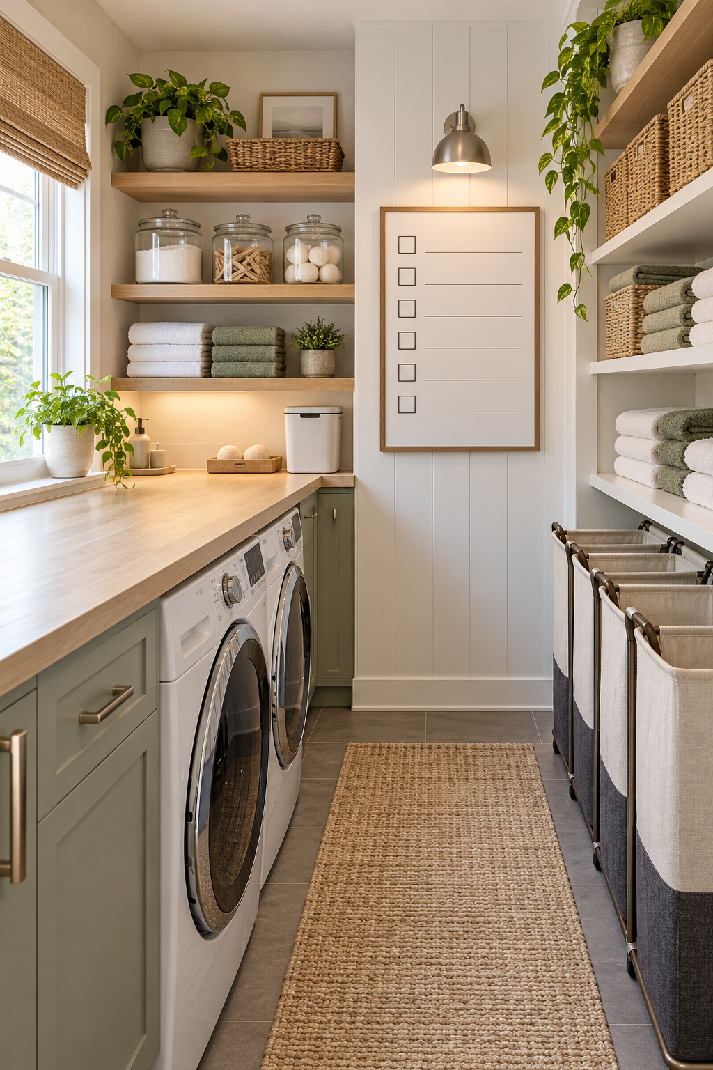 Finish with a Weekly Reset System in a compact organized laundry room