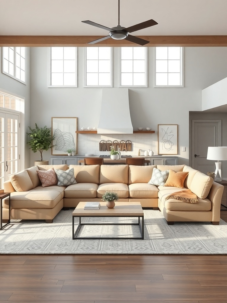 A comfortable sectional sofa in a bright farmhouse living room.