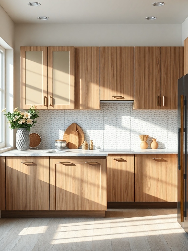 Modern kitchen with custom wooden cabinetry and natural light