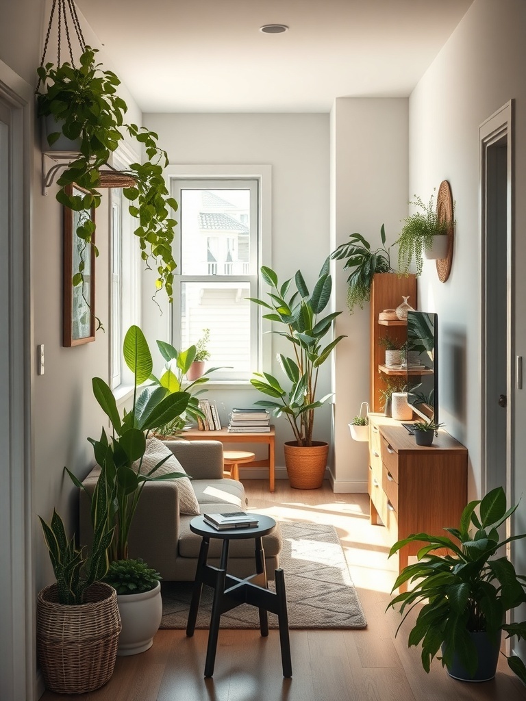 A bright entryway filled with various indoor plants, creating a fresh and inviting atmosphere.
