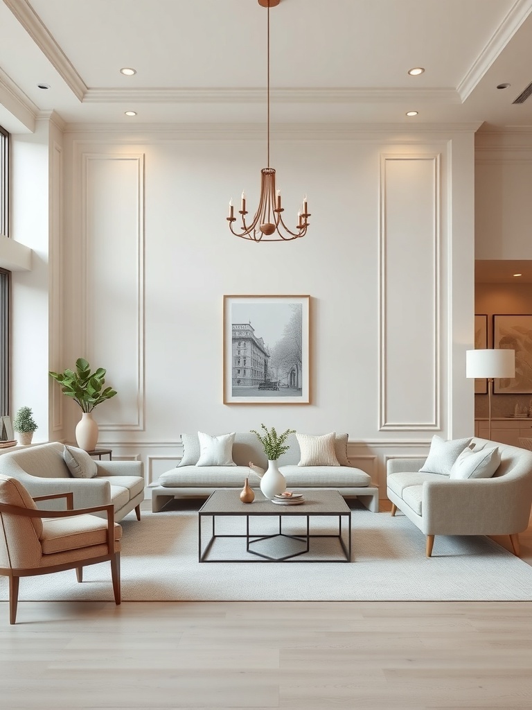 A light almond colored living room featuring elegant furniture, natural light, and decorative elements.