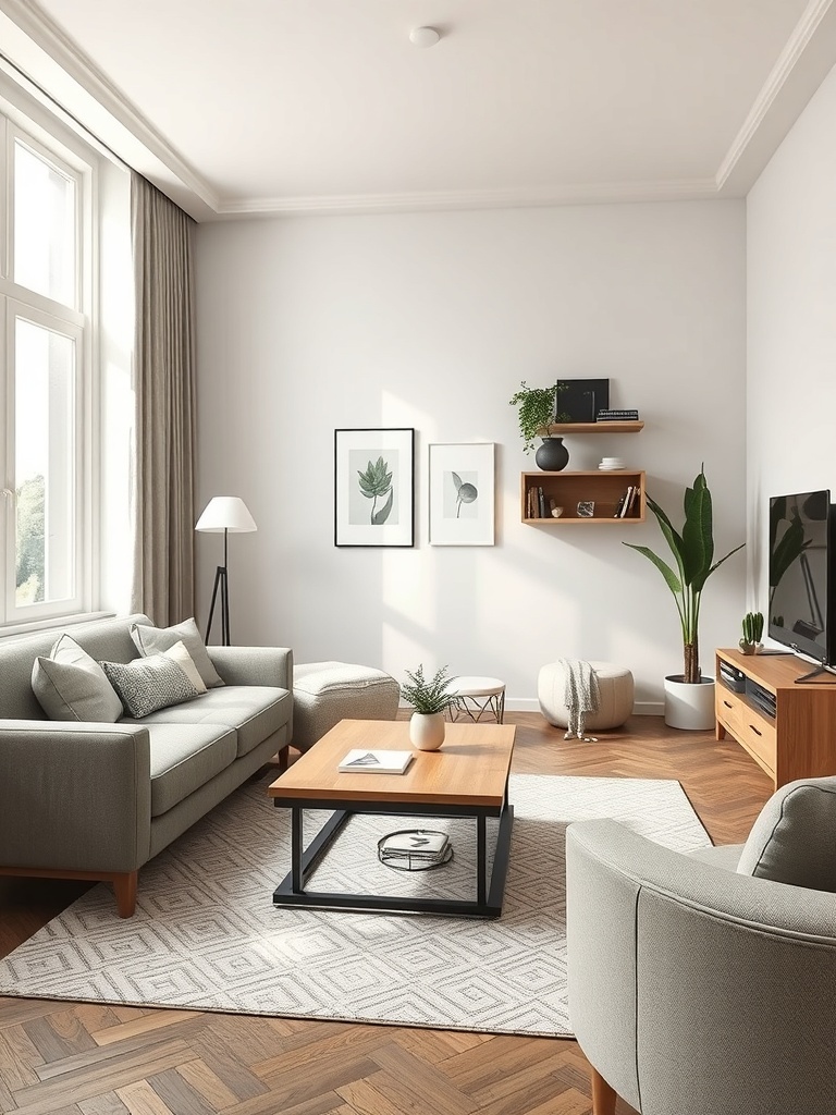 A cozy living room featuring multi-functional furniture, including a coffee table and comfortable seating.