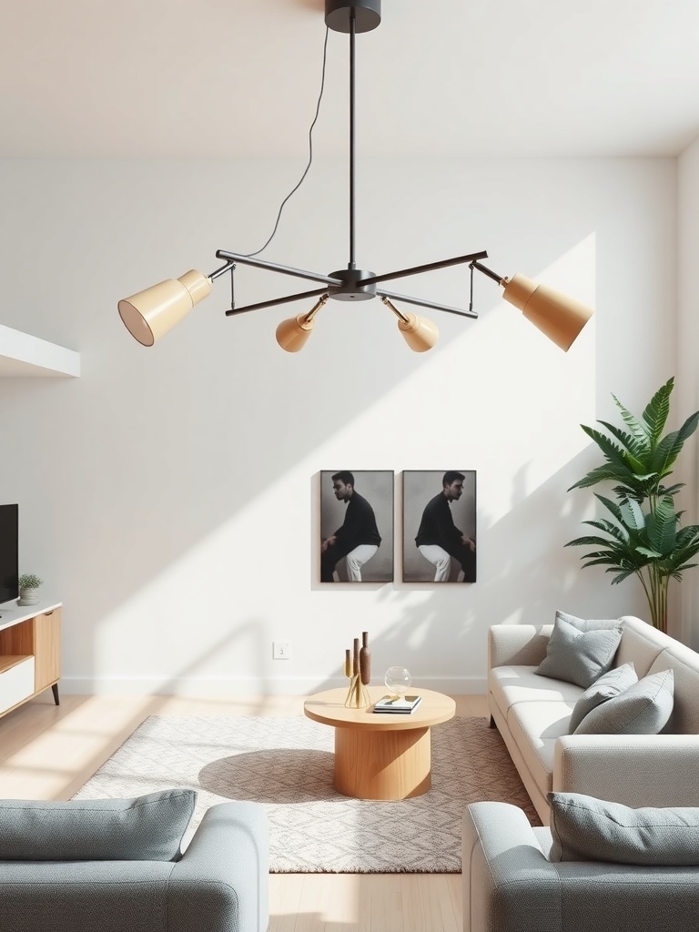 A modern living room with adjustable lighting features.
