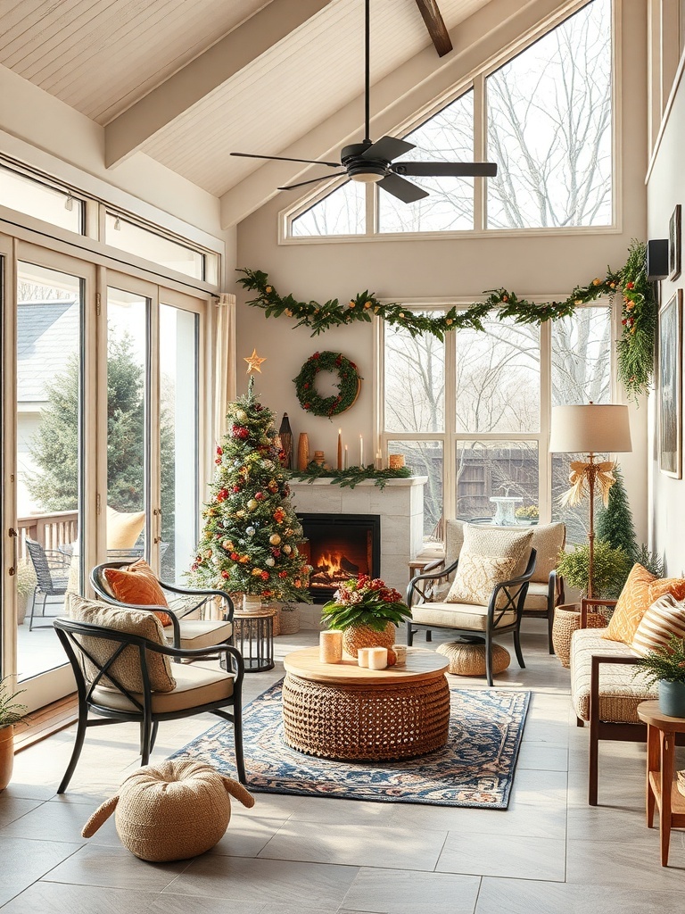 Cozy indoor living space with large windows and outdoor view.