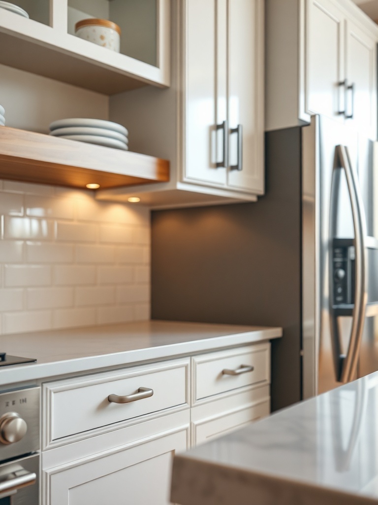 Modern kitchen hardware with sleek handles on cabinets