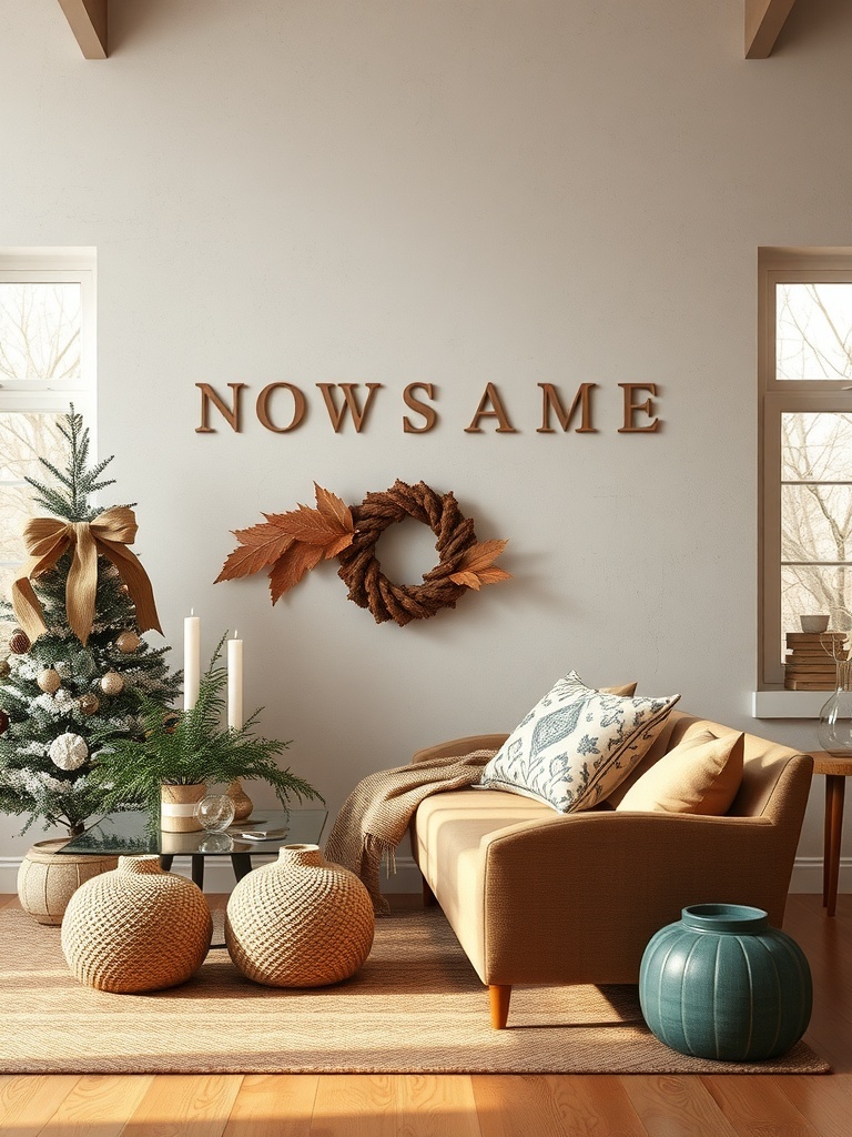 Cozy interior with earth tone wall textures and decor