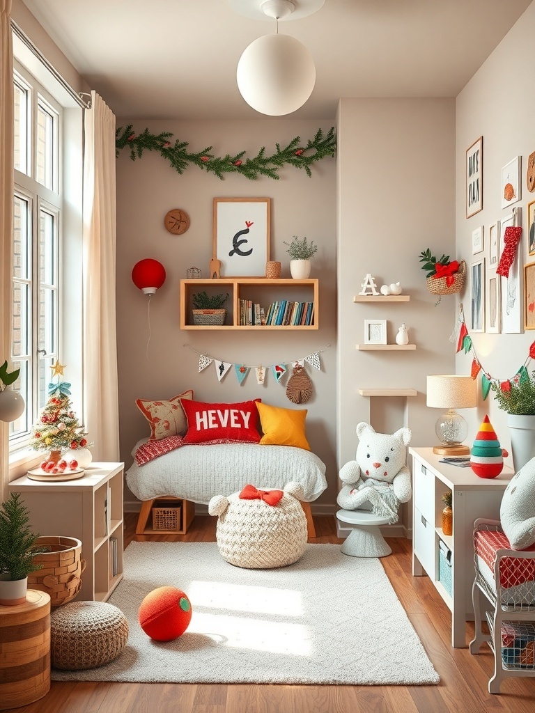 A cozy and colorful kids' room with playful decor and bright accents.